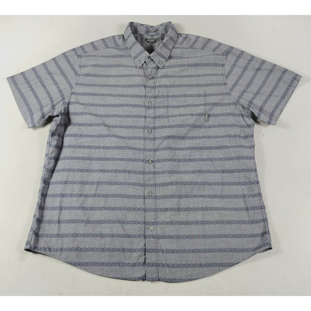 Eddie Bauer Shirt Mens 2XL Gray Stripe Short Sleeve Button Up Casual Summer
